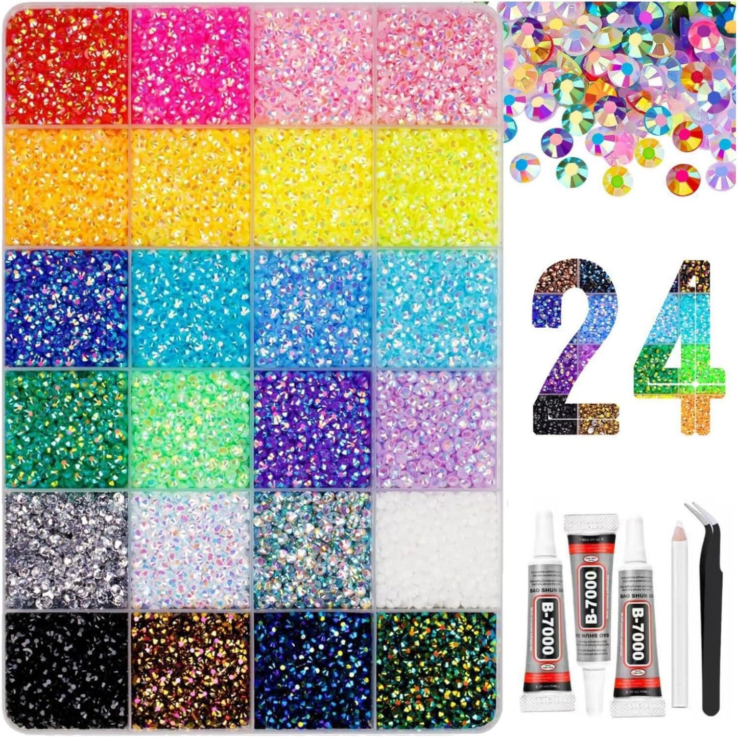 Bedazzler Kit - 3mm Rhinestones & Tools for DIY Projects | 24 Colors, Glue & Pen Included