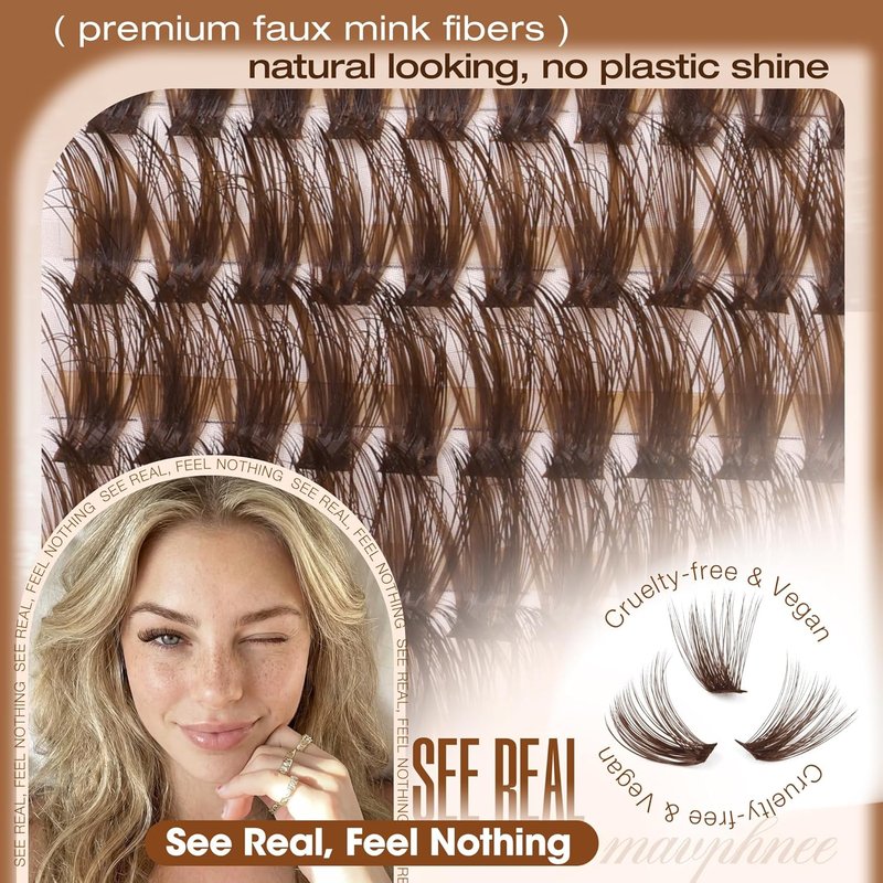 Brown Lash Clusters - Natural Fluffy Dark Brown Eyelash Extensions | Tear-Resistant Band & CC Curl, 10-16MM, 270Pcs for Effortless Everyday Look