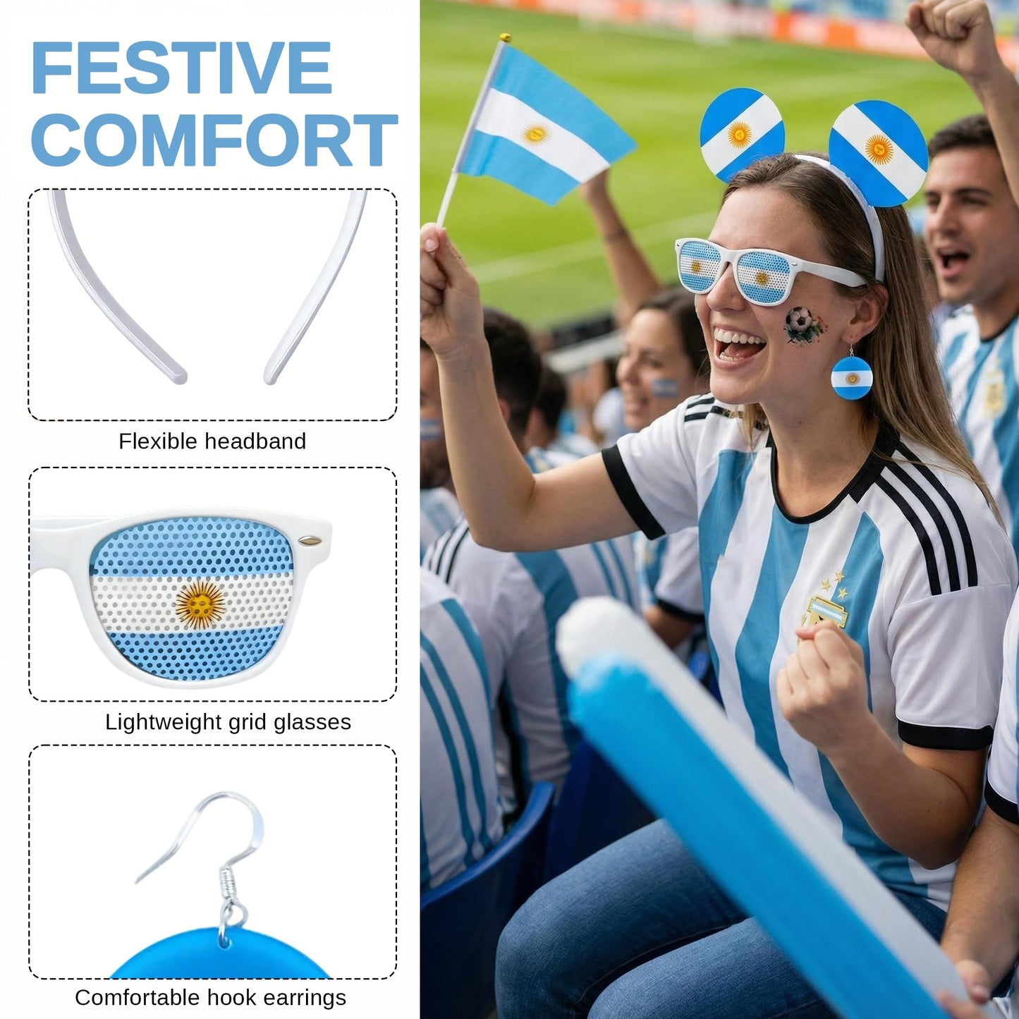 Maillarden 2026 World Cup Party Fan Accessories Set, Includes Headbands, Earrings, Tattoo Stickers and Novelty Glasses