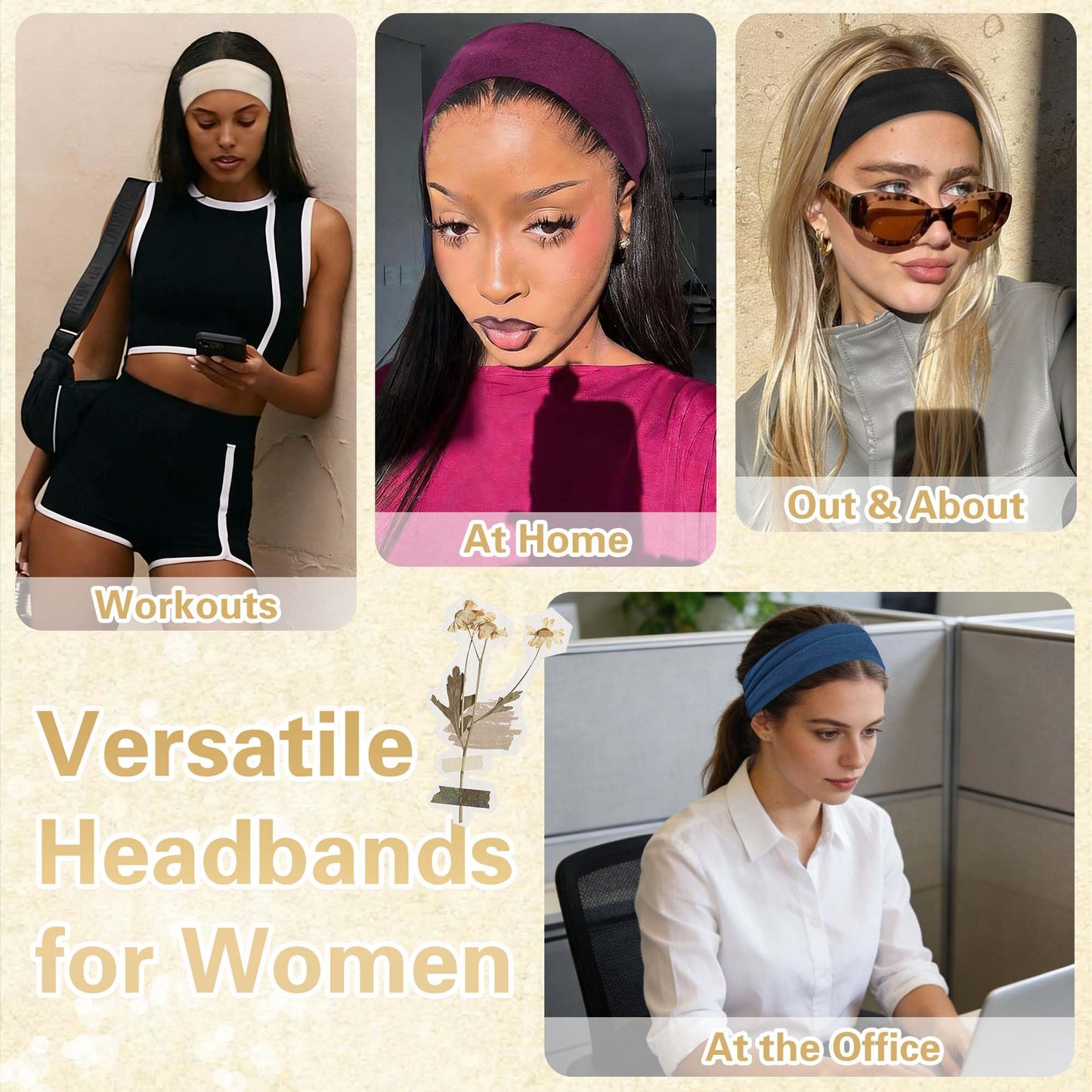 FARSYOD Wide Headbands for women Non Slip Sweat Hairbands Solid Color Head Wraps Fashion Workout Turban Band Soft Stretchy Hair Bandana for Girls Women Daily Summer Vacation 6 Pack