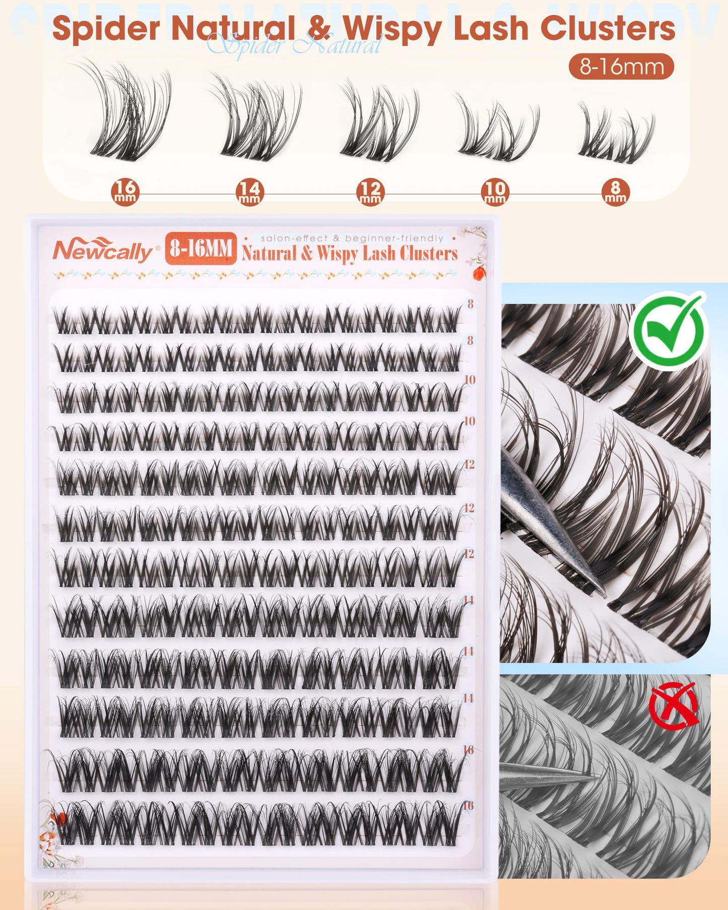 Lash Clusters Clear Band Wispy Eyelash Clusters Natural Look Lash Extensions Invisible Band Spider Cluster Eyelash Extensions 8-16MM Indivdiual Lahses D-curly Breeze Cluster Lashes by Newcally