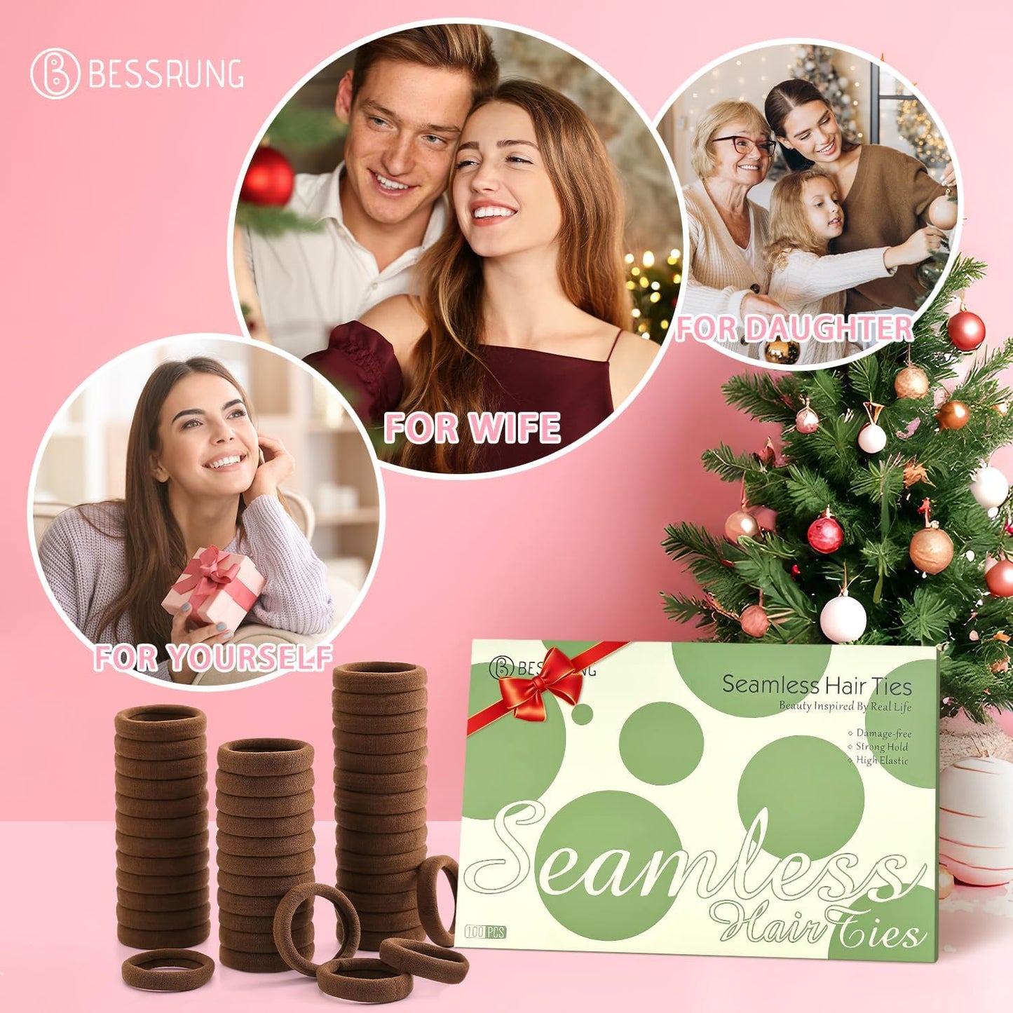 Thick Seamless Hair Ties - 100 Pcs No Damage Ponytail Holders for Women & Girls | Dark Brown