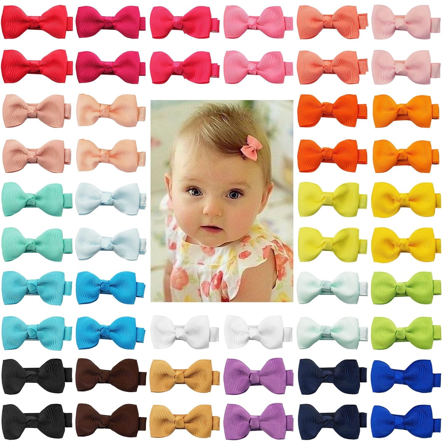 Baby Hair Clips - 50PCS Fully Lined Bows for Girls | Tiny 2" Alligator Clips for Infants & Toddlers