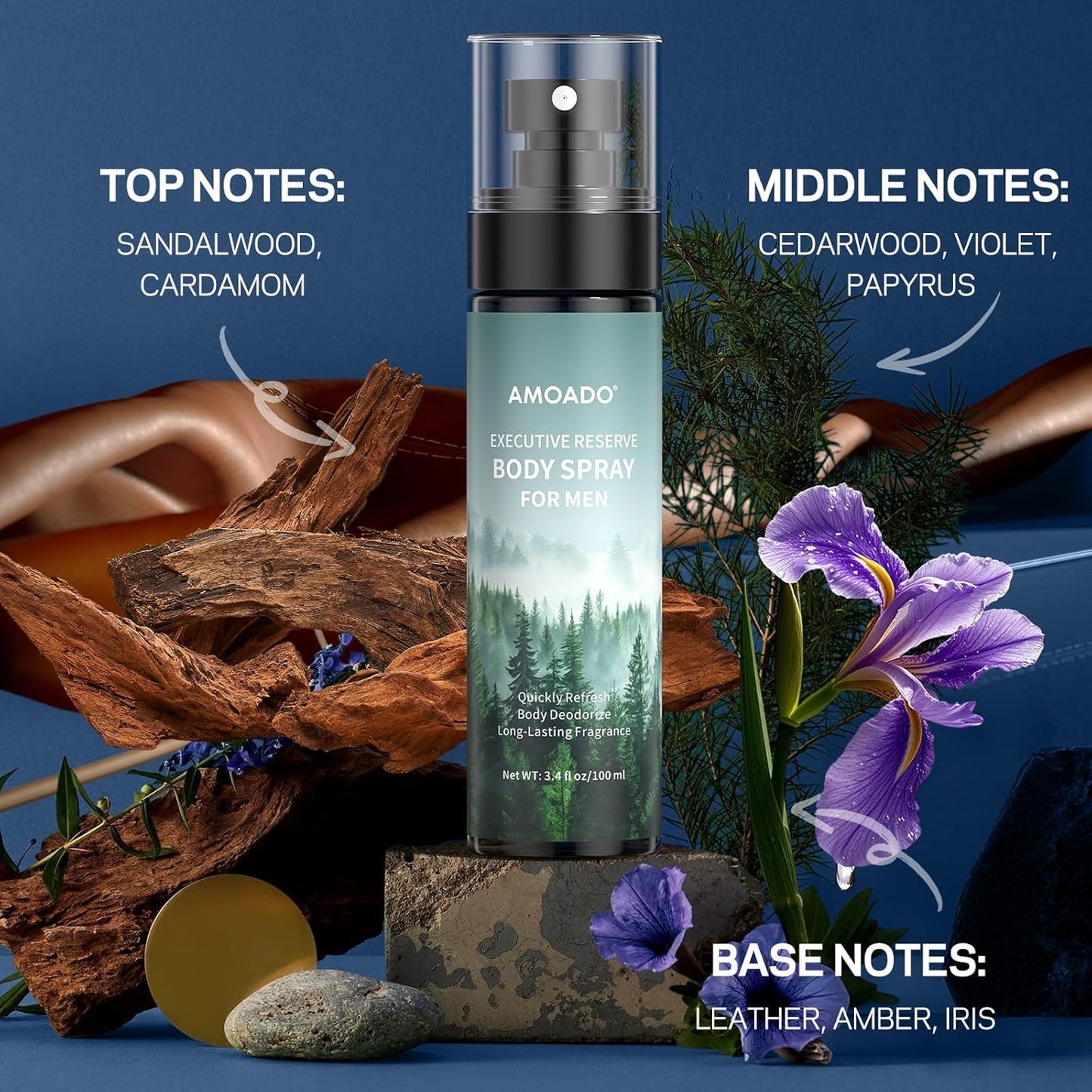 Men’s Body Spray Set - Aluminum-Free Cologne & Deodorizing Mist | Oriental & Woody Scents, 3.4 fl oz Each