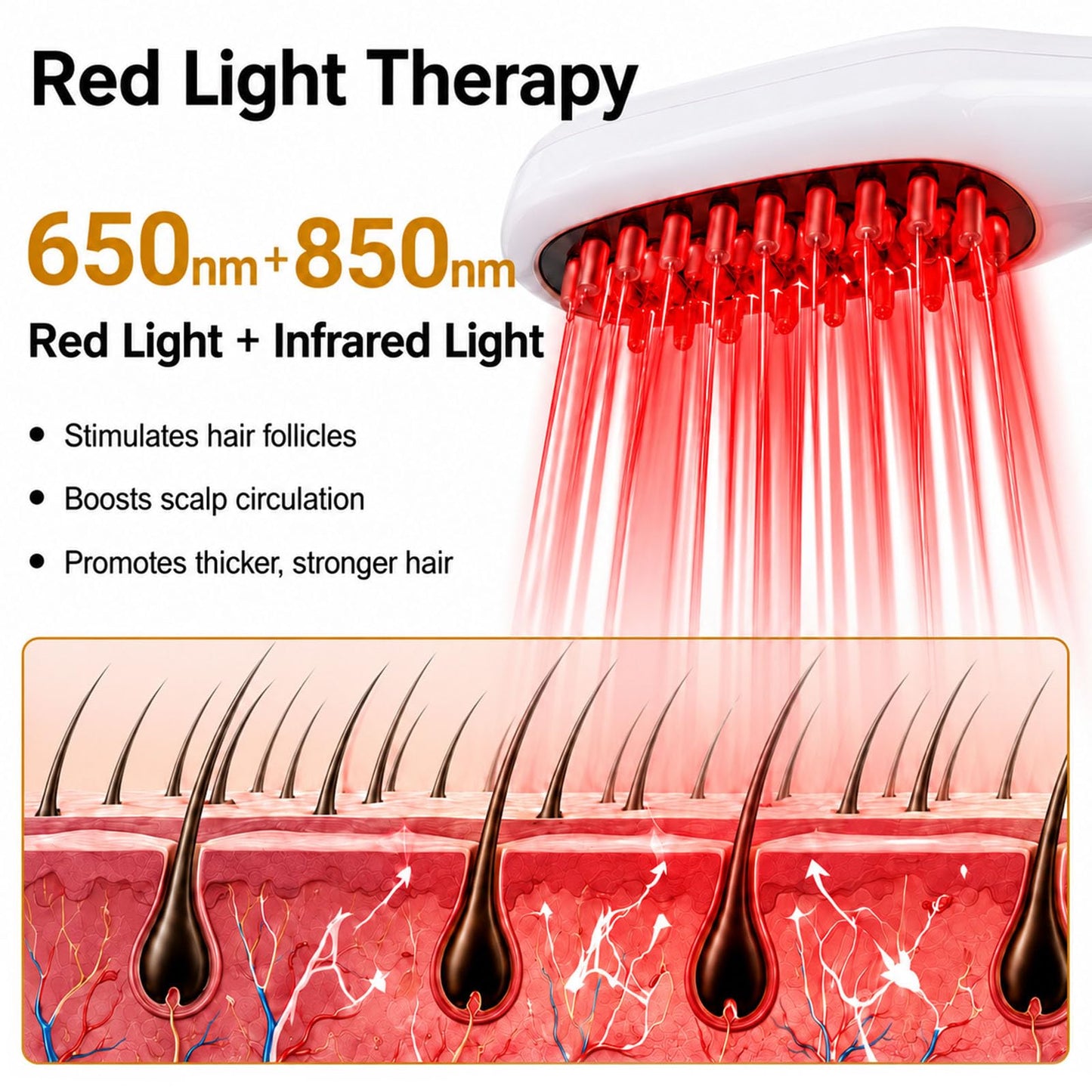 Obiredk ㅤLaser Hair Growth Comb, 650nm Red Light Therapy for Hair Regrowth, FDA Cleared LLLT Scalp Massager for Thinning Hair & Receding Hairline Rechargeable - White