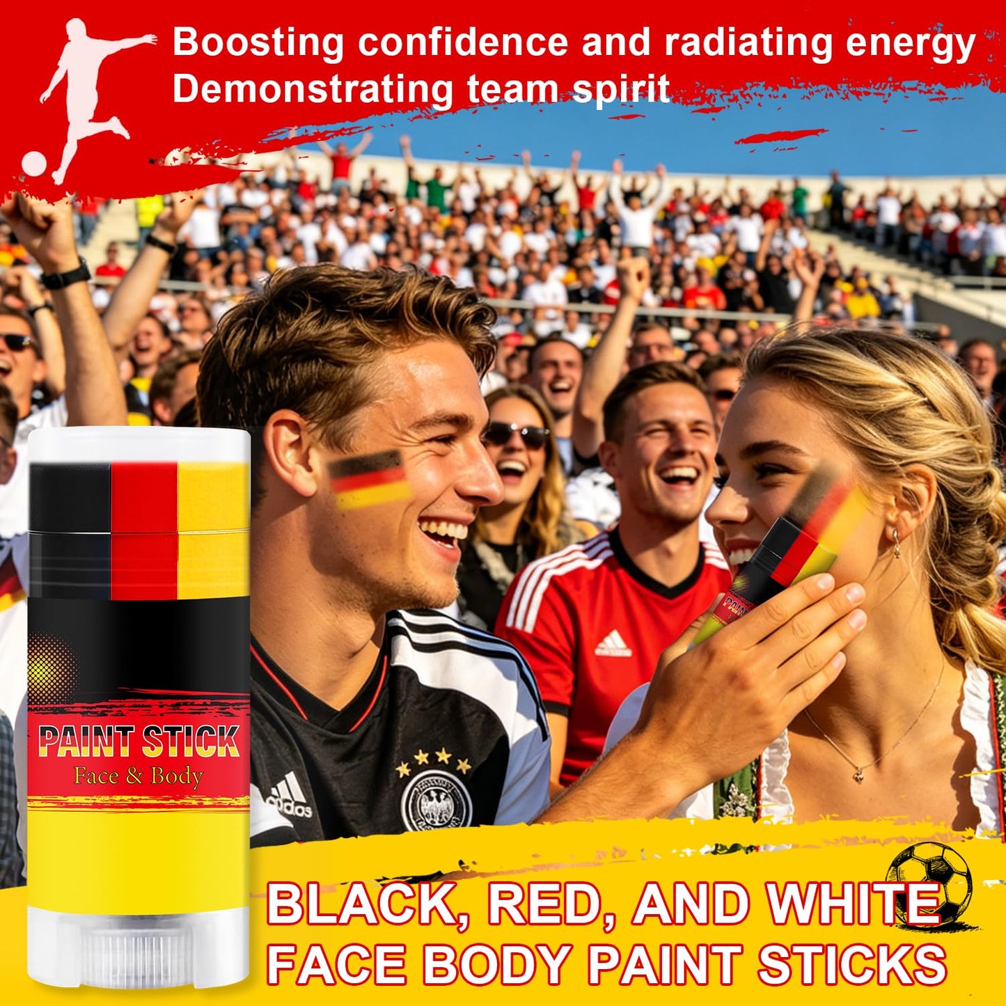 Black Red and Yellow Face Body Paint Stick for 2026 World Cup Fan Soccer Baseball Softball Sports Eye Black Stick Makeup (Germany)