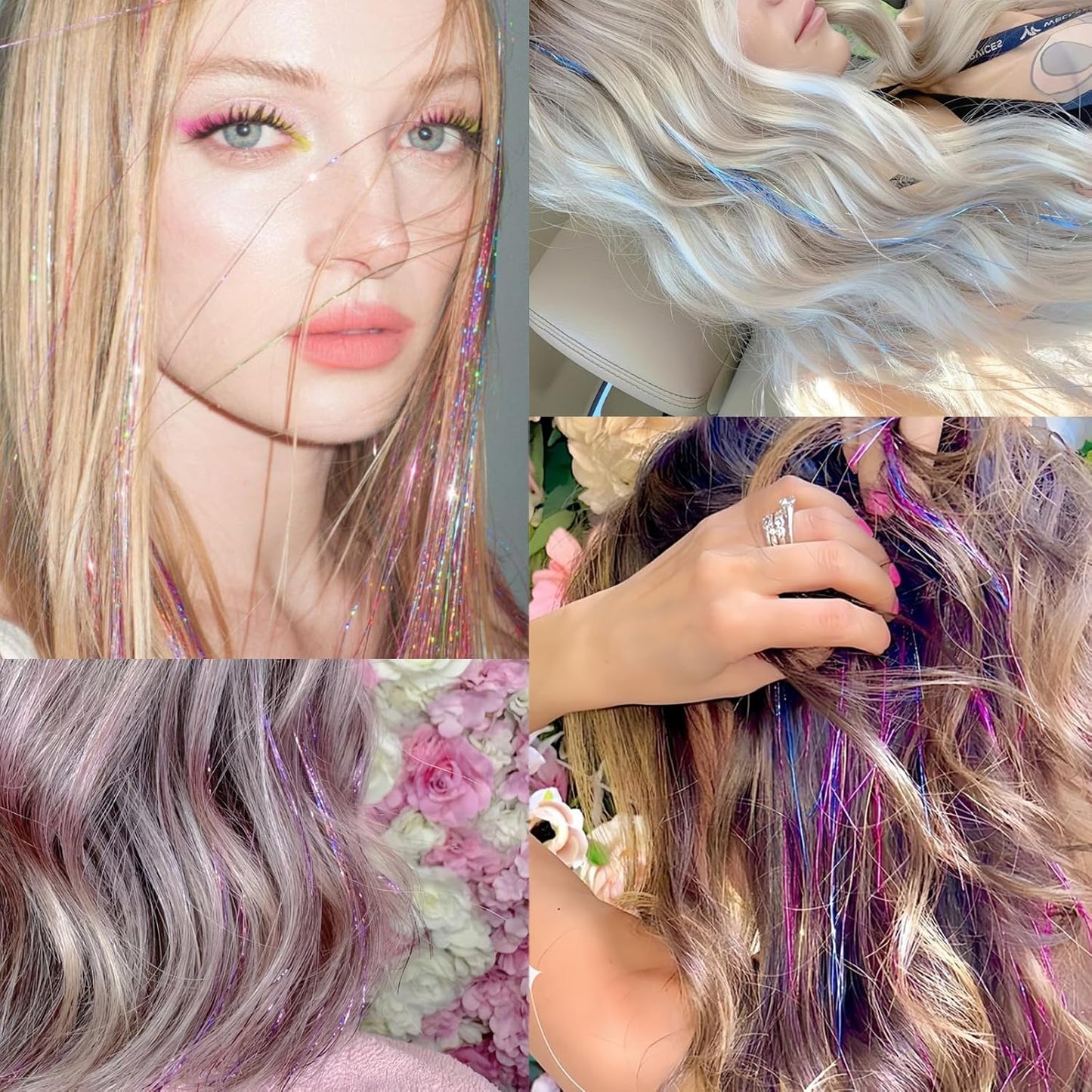 Hair Tinsel Kit - 18 Colors Fairy Tinsel Hair Extensions | Holographic, Heat Resistant Glitter for Festivals