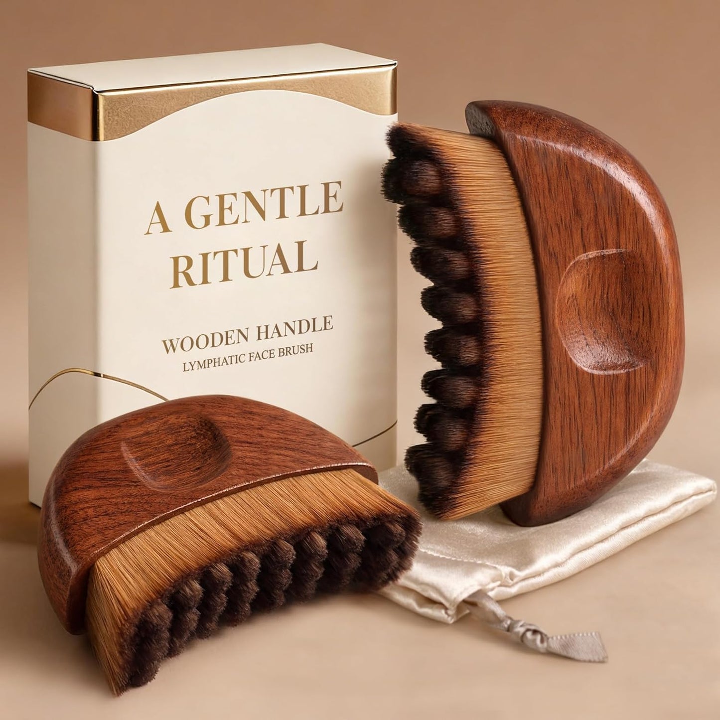 Lymphatic Contour Face Brush Set - Wooden Handle Sculpting Gua Sha & Dry Brushing Tool | Depuff & Lift for Face, Neck, Chin