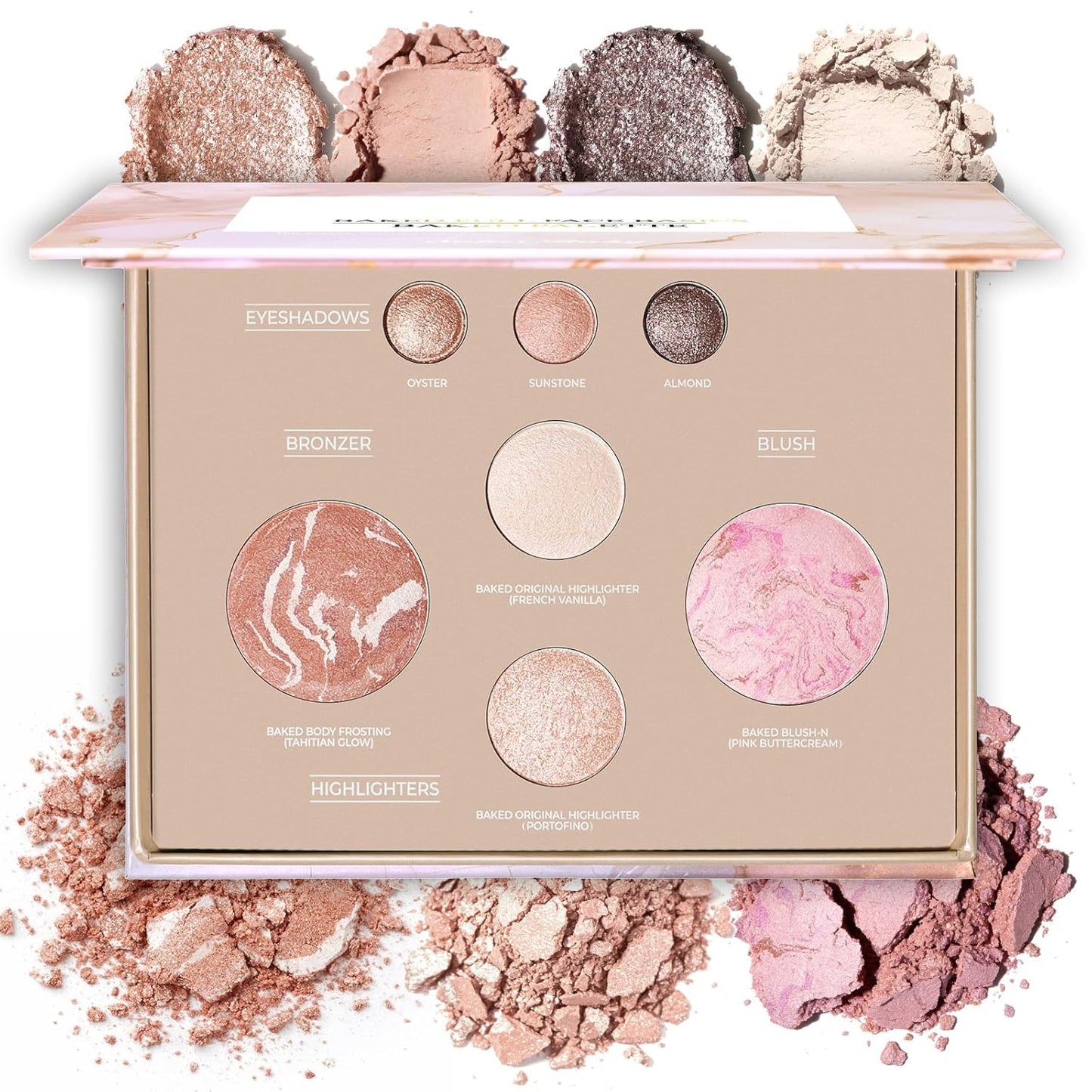 Baked Makeup Palette - All-in-One Kit with 3 Eyeshadows, 2 Highlighters, 1 Blush & 1 Bronzer | Highly Pigmented, Travel-Friendly