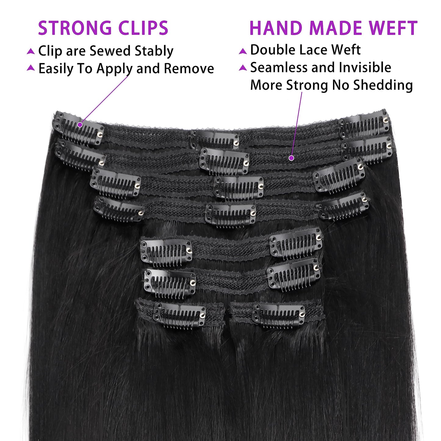 Mihugass 20 Inch Yaki-Straight Clip ins Real Human Hair Affordable Yaki Straight Clip in Human Hair Extensions Brazilian Virgin Hair clip on Hair Extensions Natural Color Daily Wear 8Pcs 120g