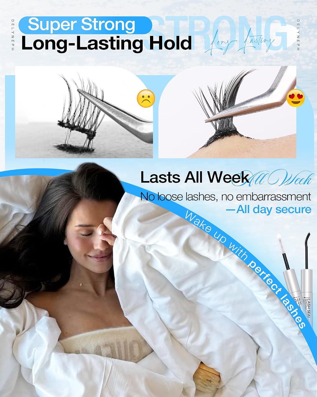 Eyelash Glue - Waterproof Bond & Seal for Lash Clusters | Long-Lasting 72H Adhesive, Latex-Free (5ml+5ml)