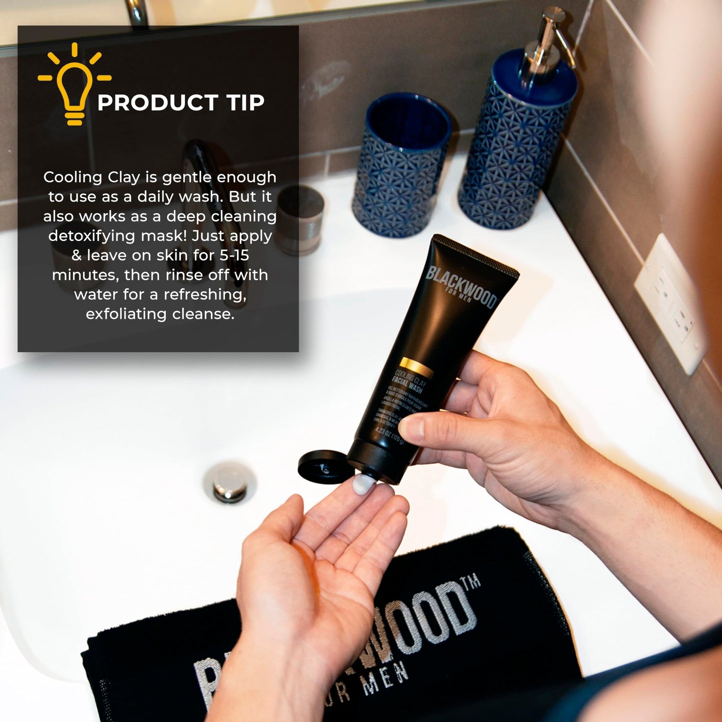 Blackwood For Men Cooling Clay Face Wash - Activated Charcoal, Menthol, & Tanakura Clay Cleanser & Mask for Deep Cleansing & Acne Treatment - Sulfate Free, Paraben Free, & Cruelty Free (4.23 oz)
