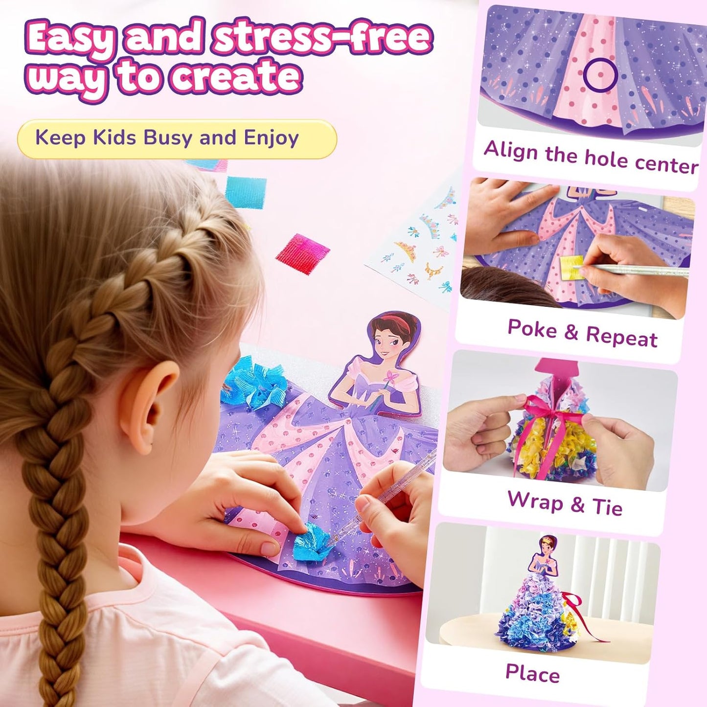 3D Castle Princess Dress Up Craft Kit - DIY Fairy Tale Scene | Mess-Free Arts & Crafts for Girls Age 4-8