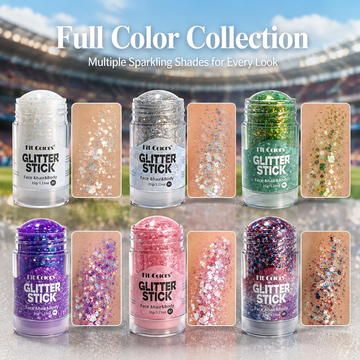 Red White Blue Glitter Stick – Sparkling Hair & Face Glitter Gel, Sequins Glitter Face Paint for Concerts, Rave Accessories, Chunky Sequins Mermaid Style, Halloween & Festival Body Art