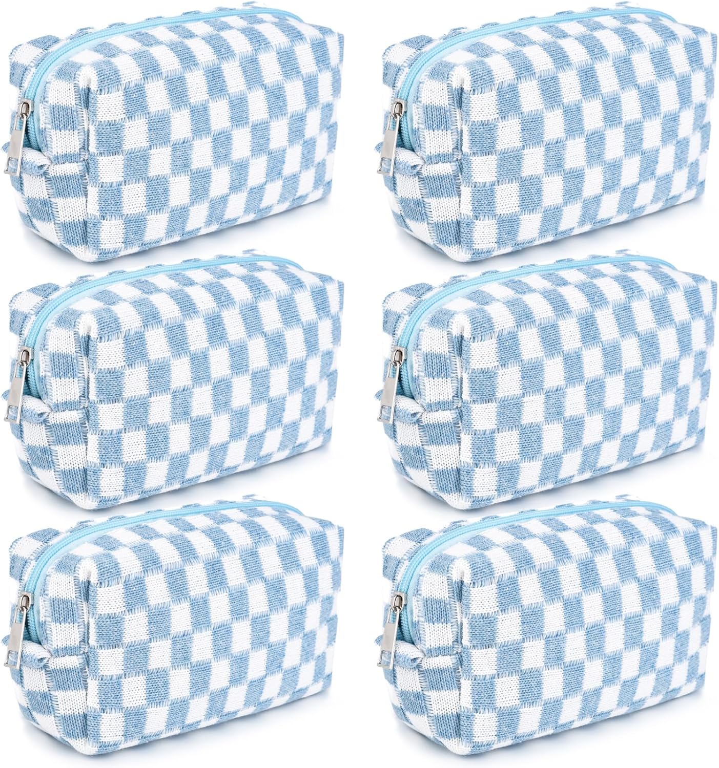 Bridesmaid Proposal Gifts - 6PCS Corduroy Blue Makeup Bags | Wedding Party Favors & Toiletry Organizers