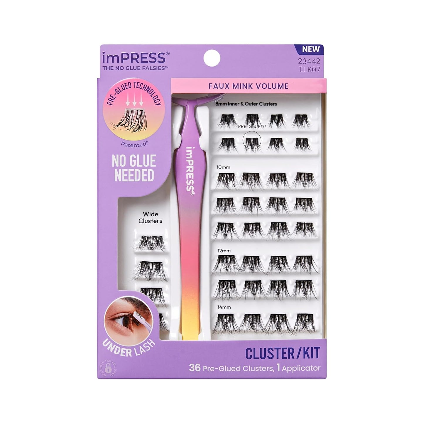 Kiss Impress False Eyelashes - Faux Mink Volume Lash Clusters, 8mm-14mm | 36 Pre-Glued, Easy to Apply, Reusable