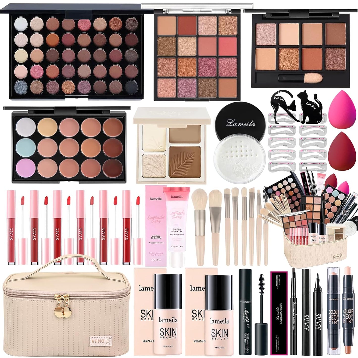 All-in-One Makeup Kit for Women - Complete Gift Set with Eyeshadow Palette, Foundation, Eyeliner & Brushes | Ideal for Teens & Girls