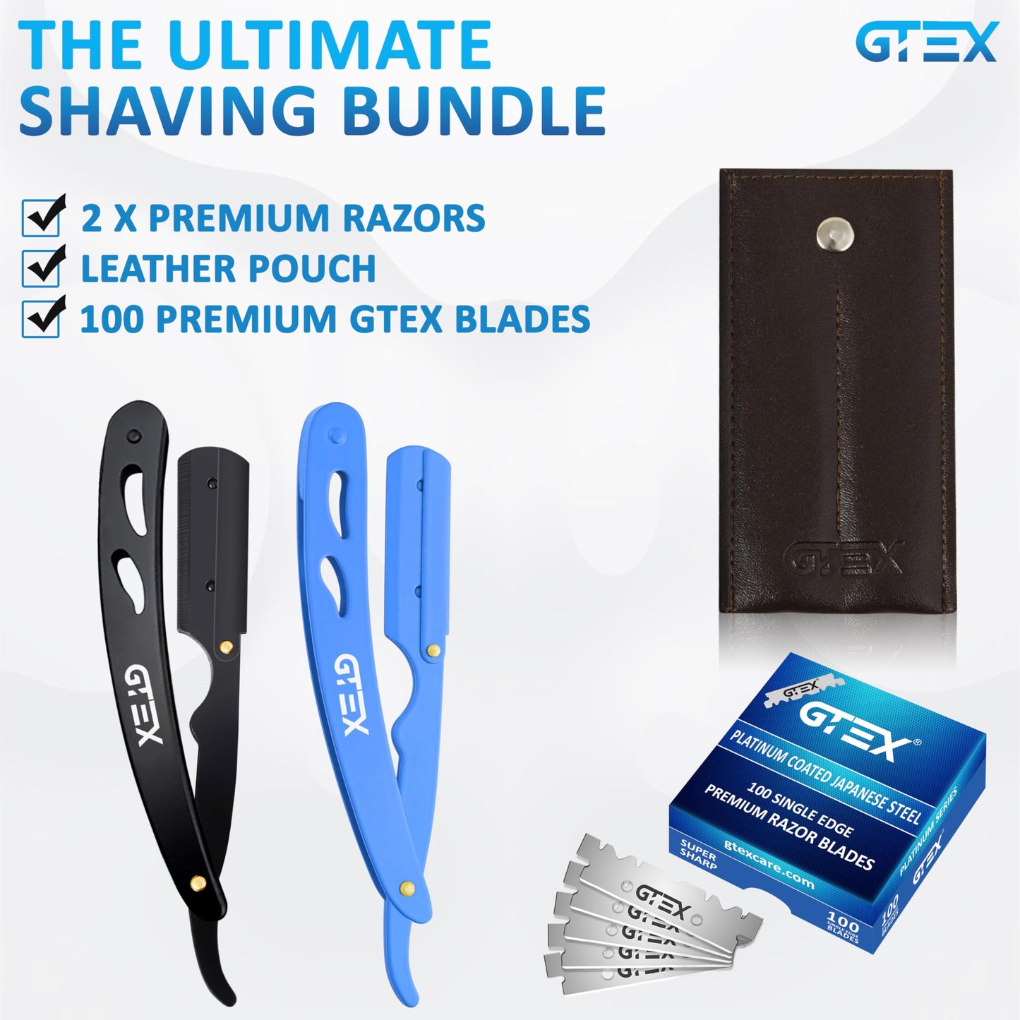 2 Straight Razor For Men (Gold Black), 100 GTEX Premium Blades (Japanese Steel) - 2Pack Straight Edge Razor 100 Platinum Razor Blade - Navajas Para Barbero - Barber Razor For Men, Beard Razor