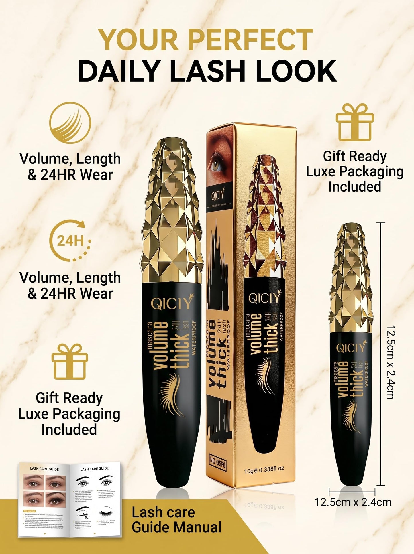 2 Packs My Amazing Lash Mascara - Waterproof Long Lashing Tubing Mascara, Tube Mascara Smudge Proof, Lightweight No Clump, Easy Removal, Precision Brush Black