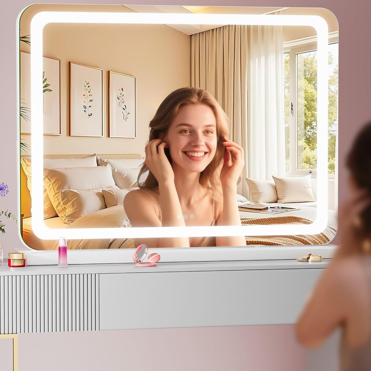 LED Makeup Mirror with Lights - 23" x 18" Dimmable Vanity Mirror | 10X Magnification, Smart Touch, USB Charging
