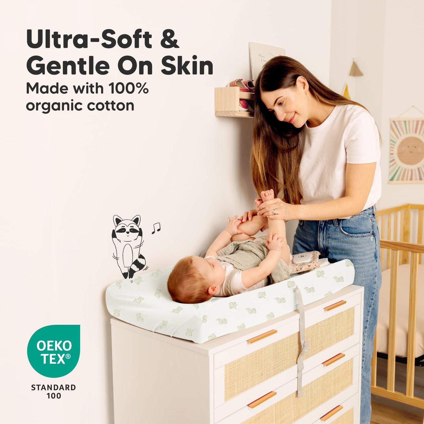 2-Pack Organic Changing Pad Covers for Girl, Boy, Neutral - 100% Cotton Changing Table Pad Cover, Soft Baby Nursery Diaper Changing Pad Sheets, Contour Changing Pads Liners, Change Pad Cover (Elly)