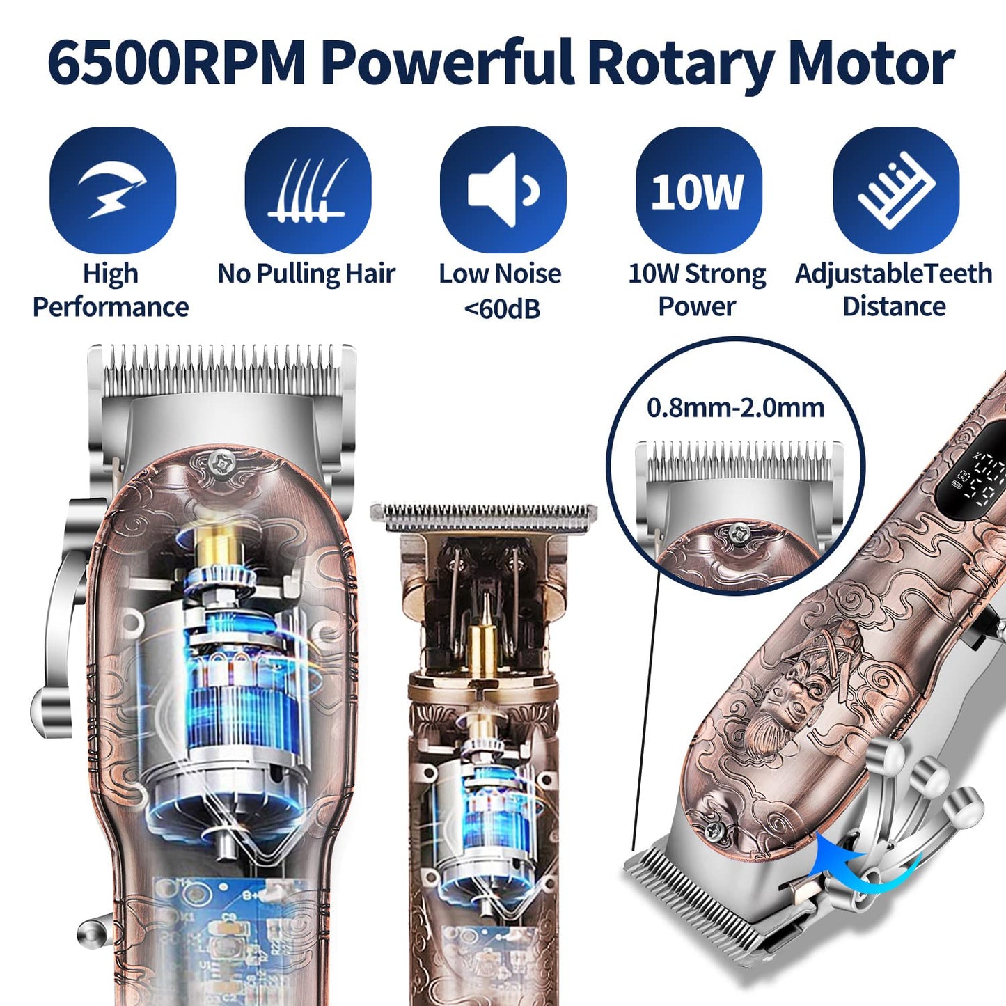 Roziapro Hair Clippers for Men T-Blade Trimmer Professional Barber Clippers - Cordless Hair Cutting Beard Trimmer Mens Electric Hair Trimmer Rechargeable Gold Knight Grooming Kit （Rose Gold）