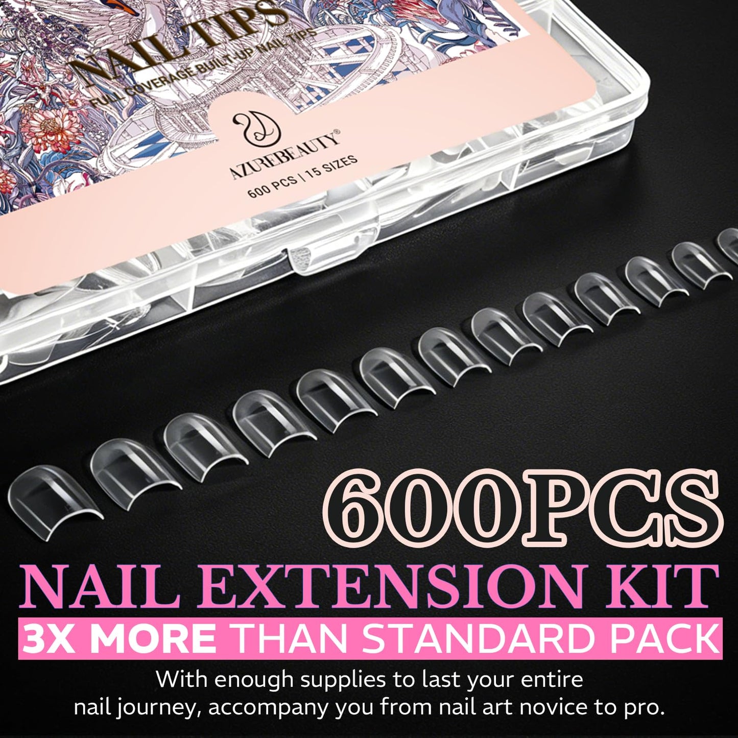 Short Square Nail Tips - 600pcs Pre-Etched Soft Gel Acrylic Fake Nails | Half Matte Full Cover for DIY Manicure