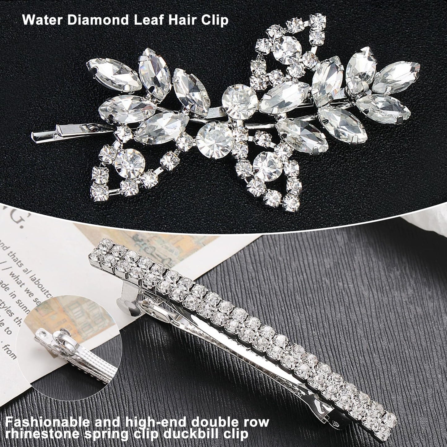 4pcs Rhinestone Hair Barrettes for Women Leaf Wedding Hair Pins Crystal Bobby Pins Silver Bridal Hairpin Clips for Brides Bridesmaids Flower Girls
