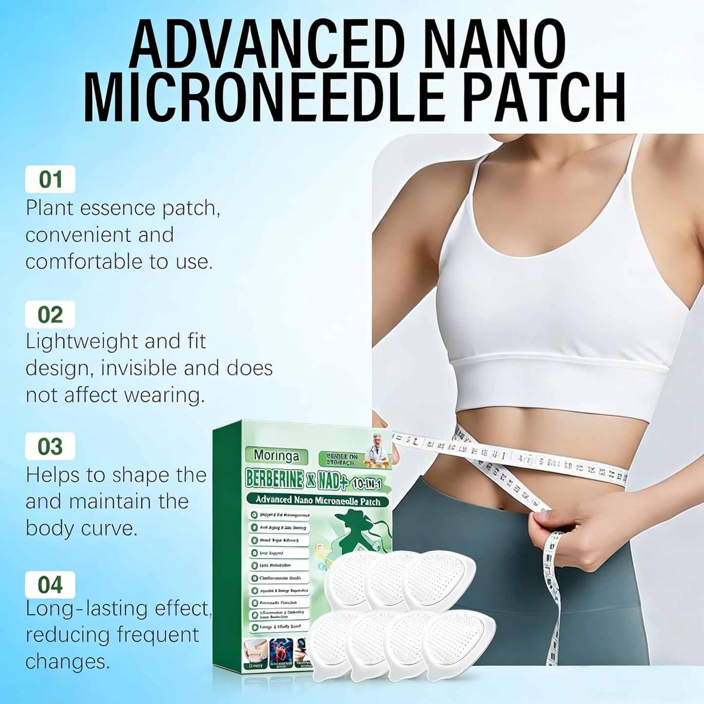 Moringa Berberine Patches - 10-in-1 Nano Microdarts Herbal Body Patch for All Skin Types | Unisex