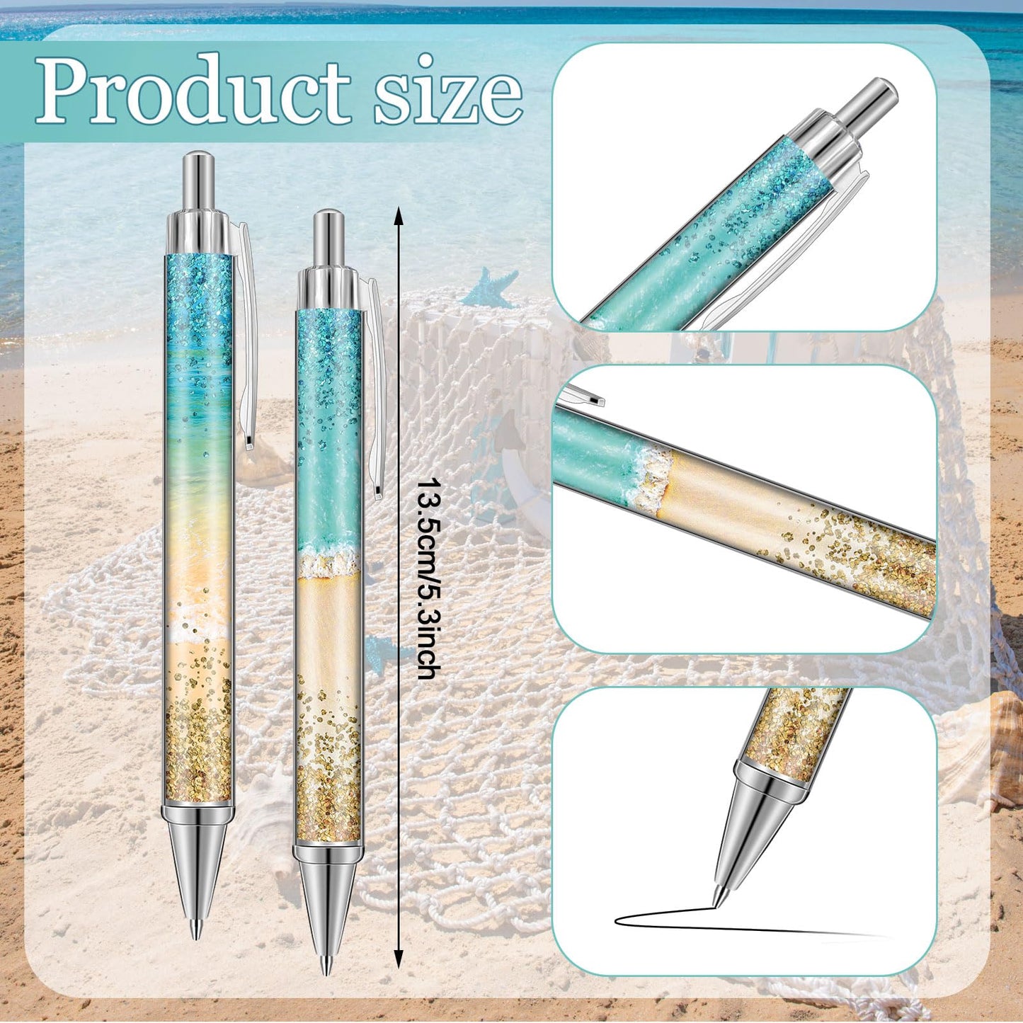 Motipuns 24 Pcs Beach Teal Pens Bulk Ocean Teachers Appreciation Week Gifts Tropical Seashell Theme Ballpoint Thank You Gifts for Woman Teacher Coworker Staff Office School Writing Stationary
