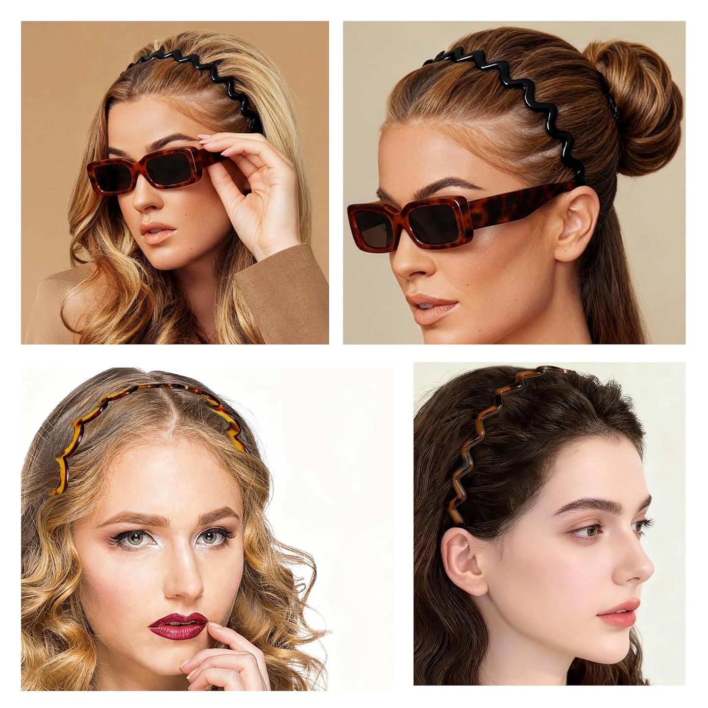 Zigzag Headbands for Women - 2-Pack Non-Slip U-Shaped Hair Accessories | Black & Tortoise Recycled Plastic