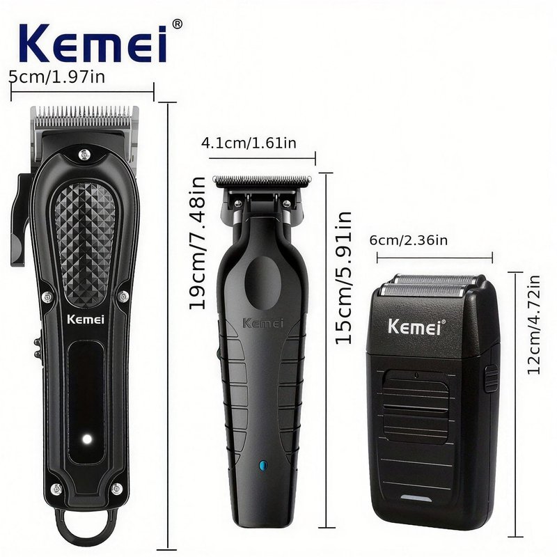 KEMEI Professional Hair Clippers for Men T-Blade Trimmer Zero Gapped, Cordless Beard Trimmer Kit with LED Display and Barber Cape, 3-Piece Set for Home Grooming