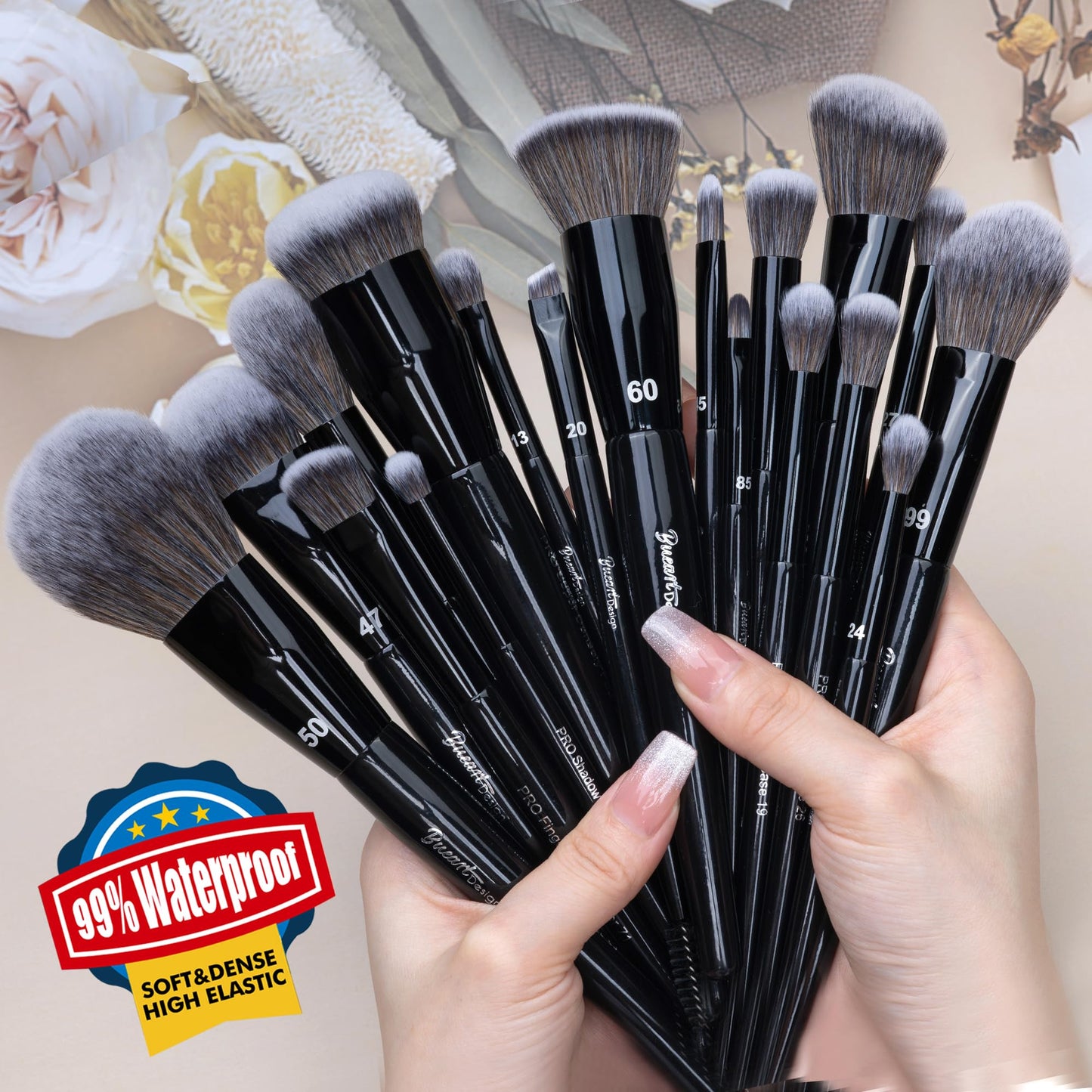 Bueart Design 19Pcs Professional Grade Labeled Makeup Brushes Set, Large Foundation Powder Contour Concealer eyeshadow Blush EyeLiner Make up Brushes,Premium Synthetic hair,Vegan Cruelty-free