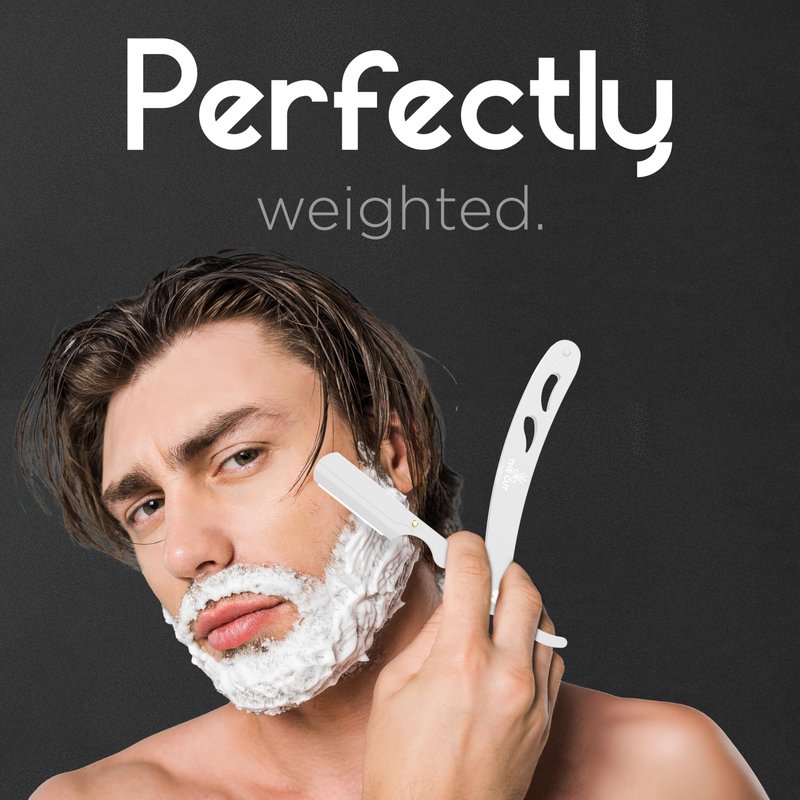 The Cut- Factory- Straight Razor with 20 Pack Platinum Treet Single Blade Razors for Men- Professional Barber Straight Edge Razor for Close Shaving 100 Percent Stainless Steel, White