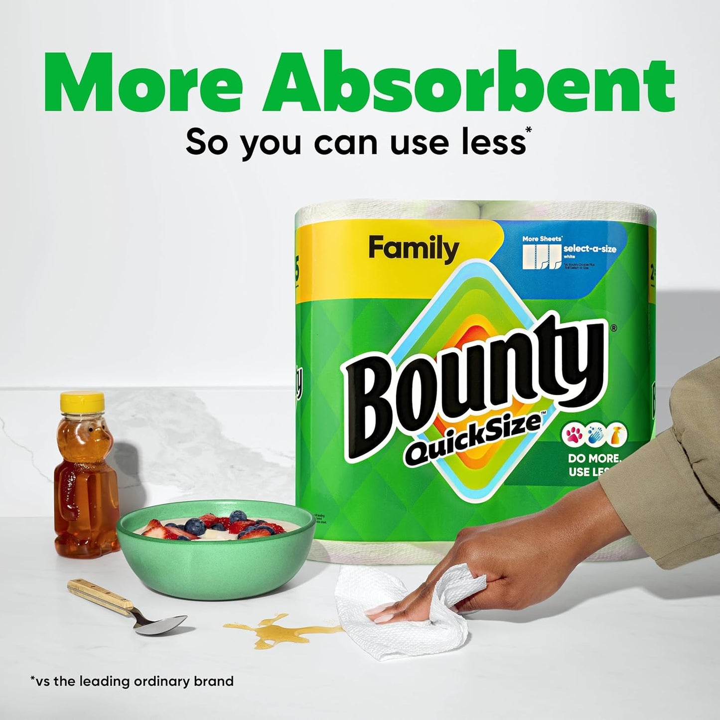 Bounty Quick Size Paper Towels - Super Absorbent White Rolls | 8 Family Rolls