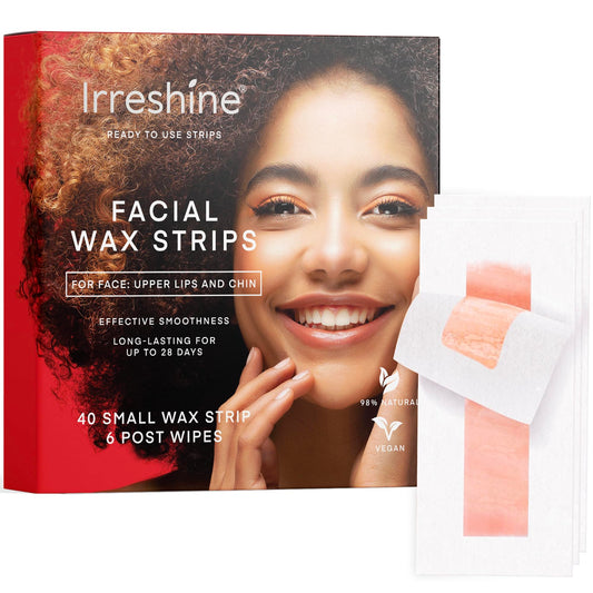 irreshine Facial Wax Strips Hair Removal for Women: Face Upper Lip Eyebrow Chin Waxing Hair Remover Kit - Natural & Vegan Ready to Use At Home & Travel, Sensitive Skin Friendly - 40 Ct with 6 Wipes