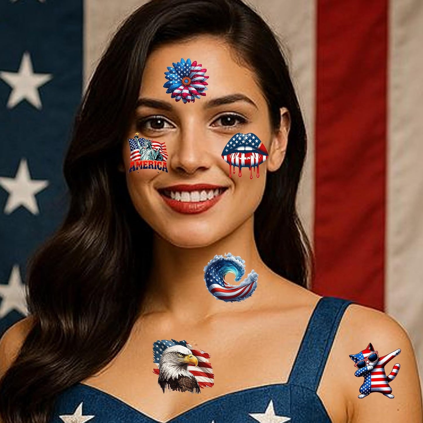 Fourth of July Temporary Tattoos - 49 PCS American Patriotic Stickers | Red, White & Blue USA Flag Designs