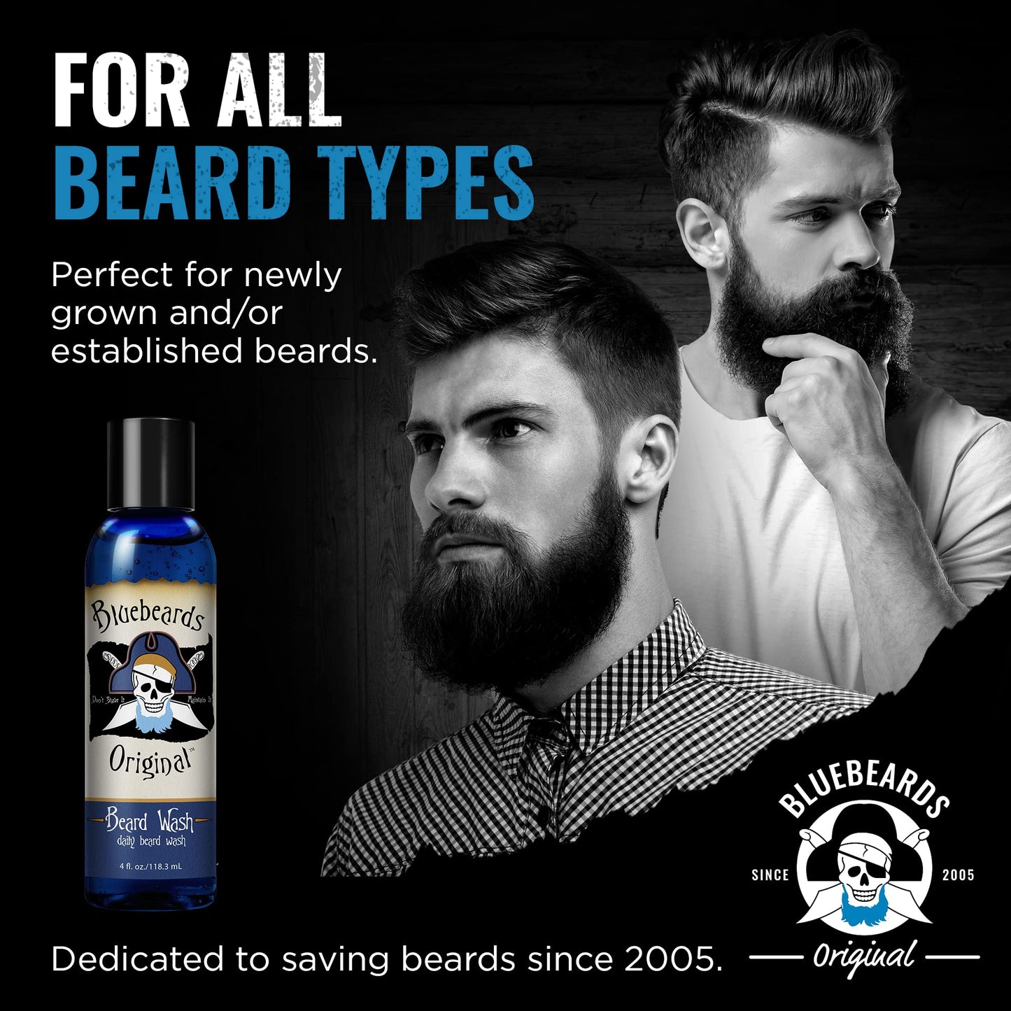 Beard Wash for Men - 4 oz Bluebeards Original Natural Beard Wash and Beard Moisturizer, Infused with Aloe & Lime - Deeply Cleans, Softens, and Conditions Your Beard and Skin Underneath - Made in USA