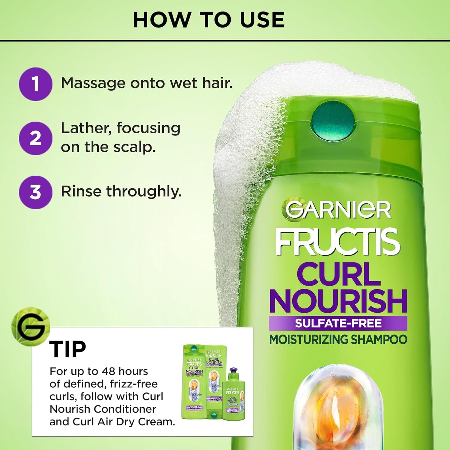 Garnier Fructis Curl Nourish Shampoo - Sulfate Free Moisturizing Formula | 12.5 Fl Oz