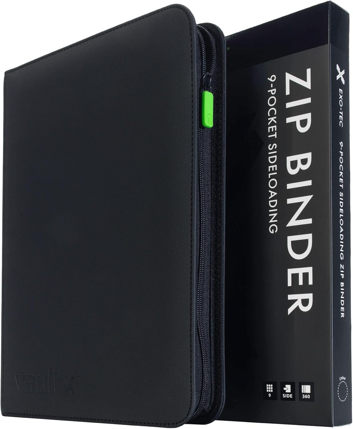 Vault X 9 Pocket Zip Binder - Durable Exo-Tec Material, Holds 360 Cards | Black, 20 Side-Loading Pages