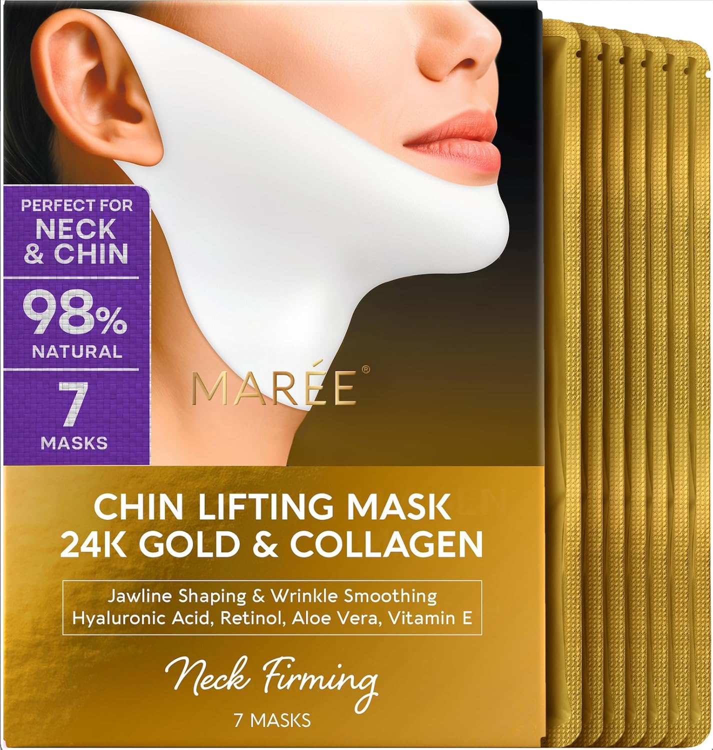 V Line Lifting Mask - 24K Gold Deep Collagen Face Mask for Women | Neck Tightening & Firming, Jawline Shaper with Retinol & Hyaluronic Acid