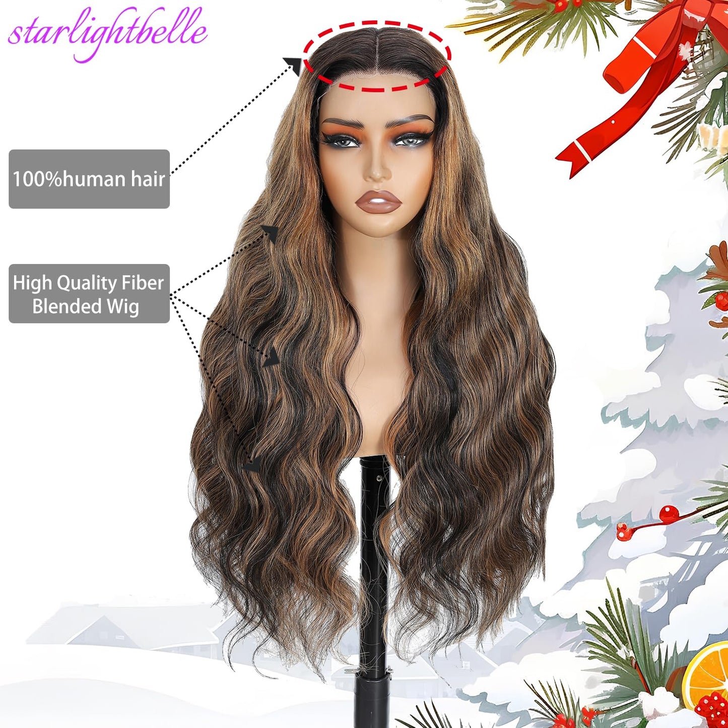 StarlightBelle 30 Inch Wear and Go Glueless Wigs Body Wave Lace Front Wig For Women Pre Cut Highlight Ombre 1B/30 Blended Hair Lace Wigs 220% Density
