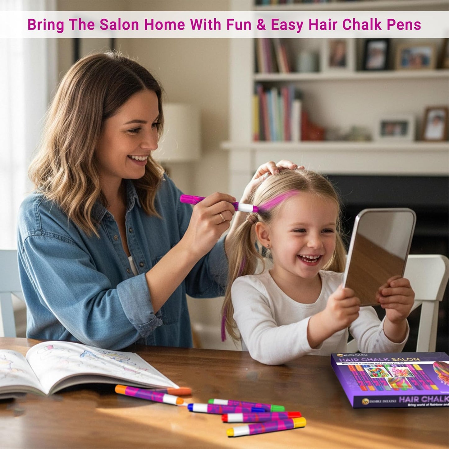 Hair Chalk Set for Girls - 10 Washable Temporary Color Pens | Perfect for Makeup, Dress-Up & Party Activities