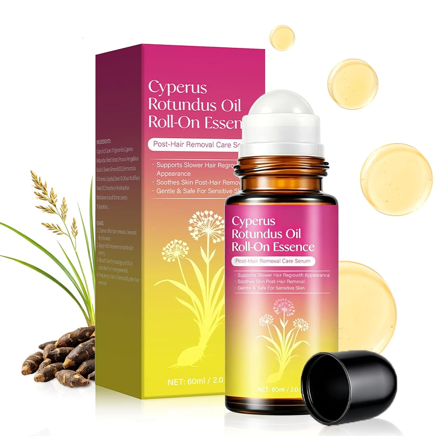 Cyperus Rotundus Oil - Natural Hair Removal Oil for Slow Growth | 60ml, Soothes Skin & Minimizes Pores