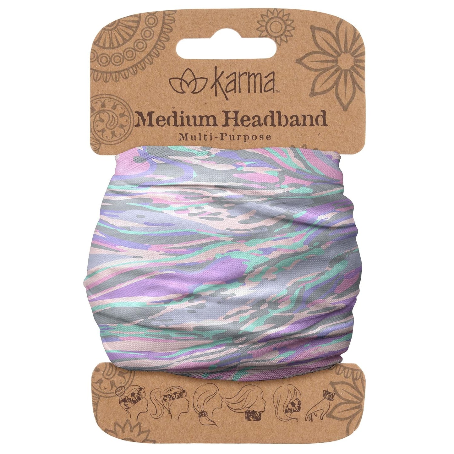 Floral Headband for Women | Stretchy Fabric Hair Scarf - Light Tan & Blue - Medium Size