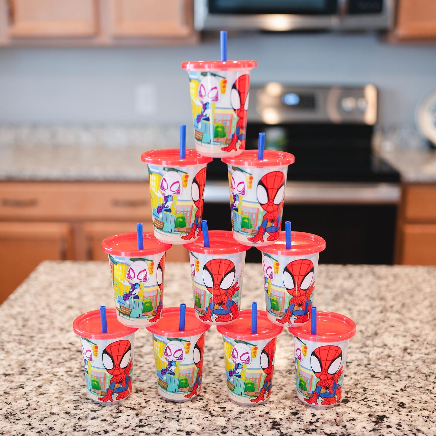 The First Years Spidey and His Amazing Friends Take & Toss Toddler Straw Cups - Spill Proof Toddler Sippy Cups with Snap On Lids and Straws - Spider-Man Gifts and Party Supplies - 10 Oz - 10 Count