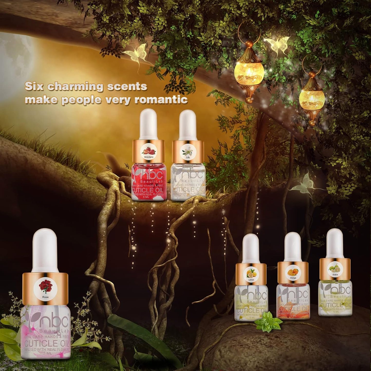 Cuticle Oil Set - 6-Piece Floral Vitamin E Nail Repair & Strengthening