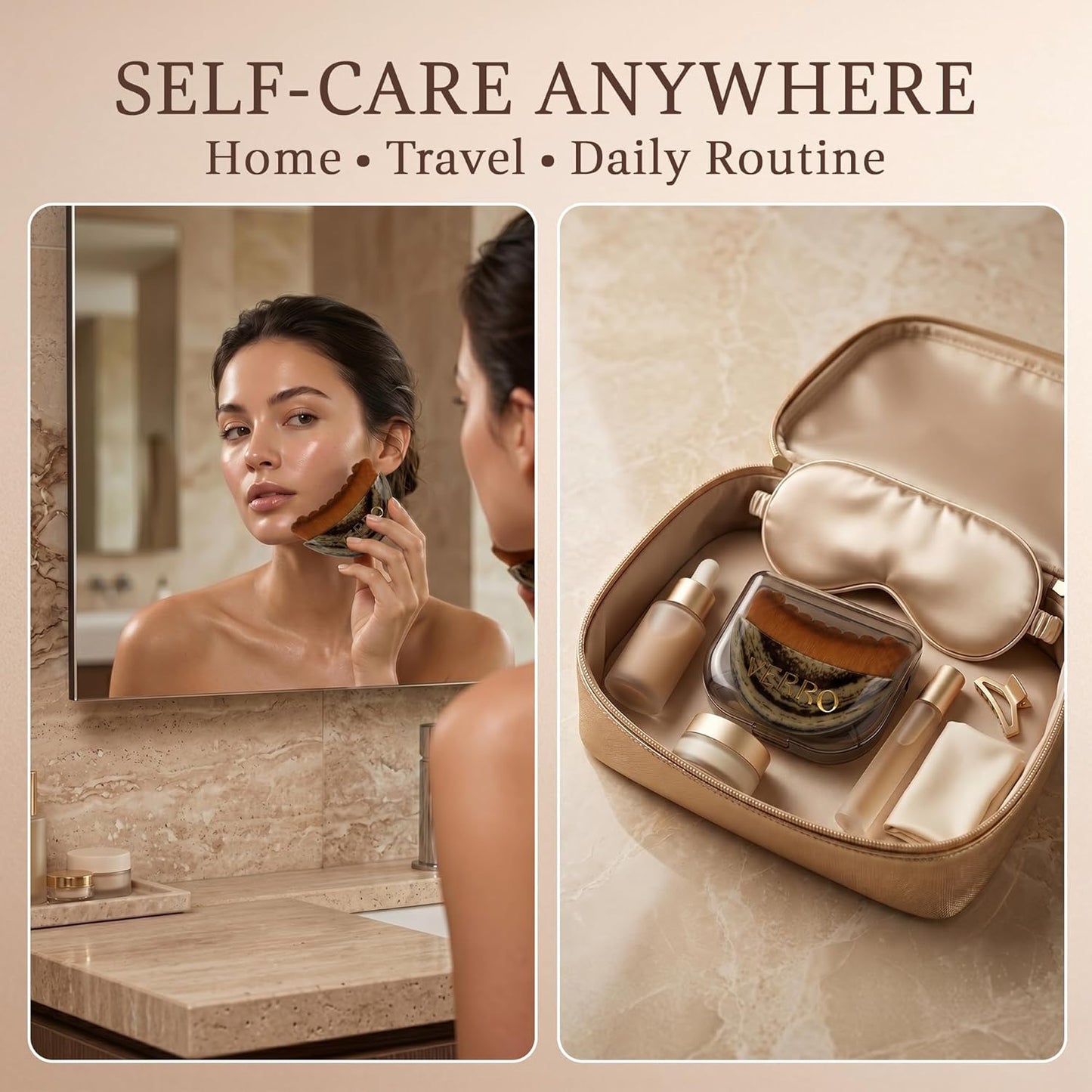 Lymphatic Face Brush Set - Sculpt & Drain with Ultra Soft Bristles | 2 Pack with Travel Cases (Marble)