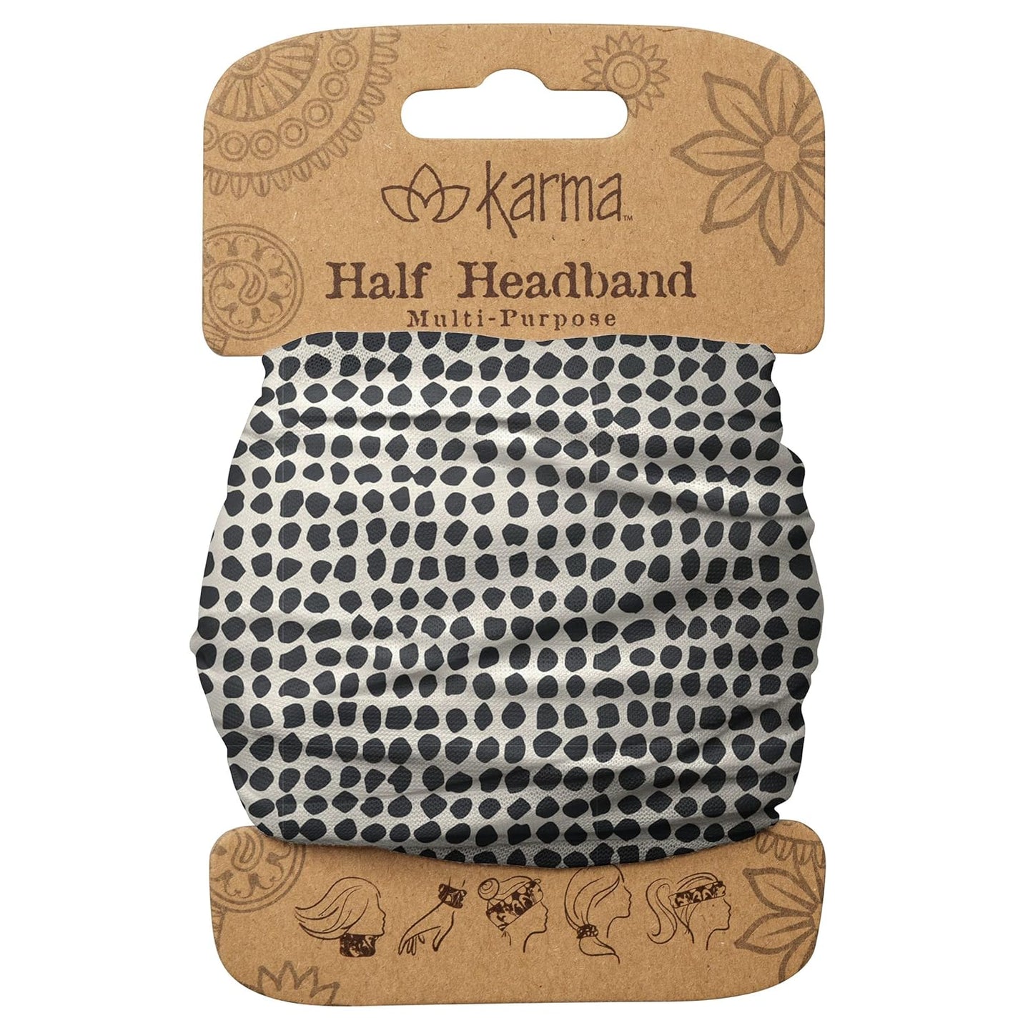 Floral Headband for Women | Stretchy Fabric Hair Scarf - Light Tan & Blue - Medium Size