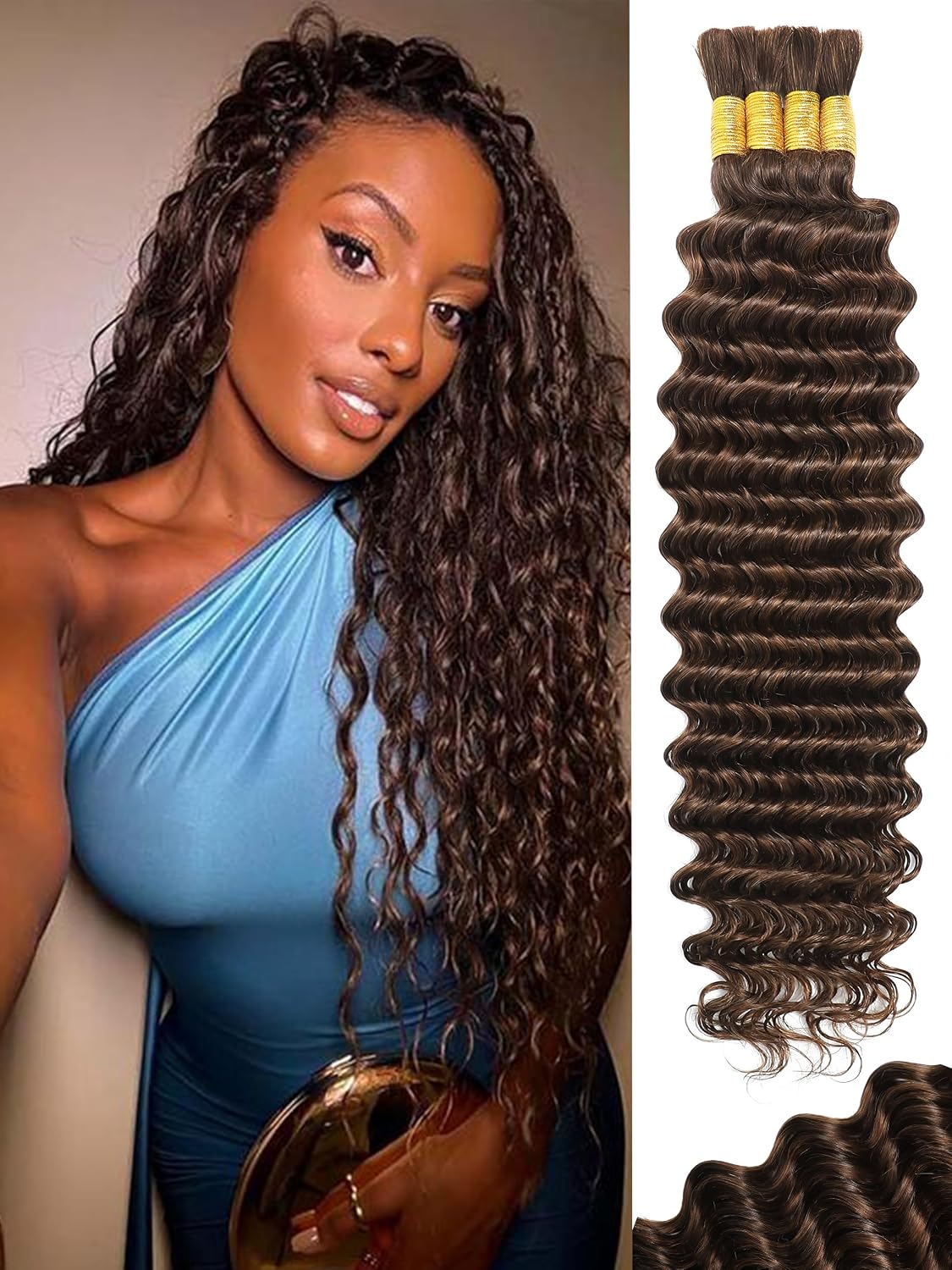 Human Braiding Hair - 18 Inch Deep Wave Bulk Extensions | 4 Bundles, No Weft, 10A Quality
